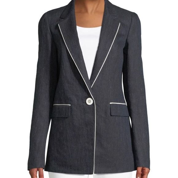 Lafayette 148 New York Rhoda Contrast Trim Denim Blazer Sz 6 RARE FIND NWT